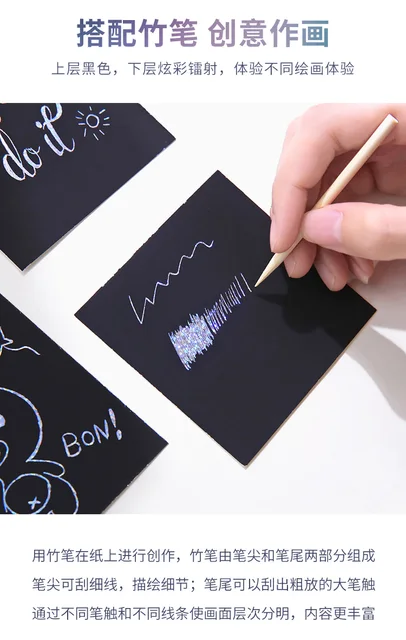 Set 100 Carte Da Graffio Per Bambini - Con Effetto Arcobaleno, Per Creatività E Gioco Educativo - Foto 5