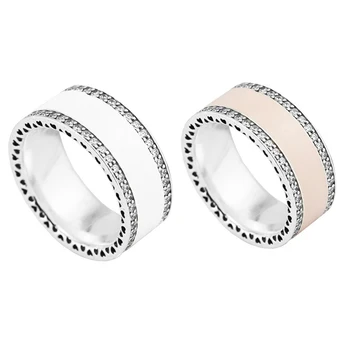 

2 Types White & Pink Enamel Ring Jewelry Clear CZ Crystal Rings for Women 925 Sterling Silver Jewelry Female Women Rings Gifts