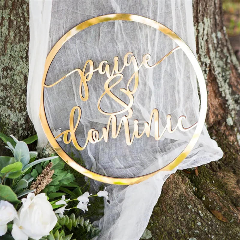 Золотое зеркало или дерево на заказ свадебное оформление обруч стиль круг с именем вывеска на стену Персонализированные Mr& Mrs свадьба круглый реквизит для фотографий
