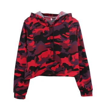

Women Long-sleeve Sweatshirts Camouflage Print Sweatshirt Round Neck Short Pullovers