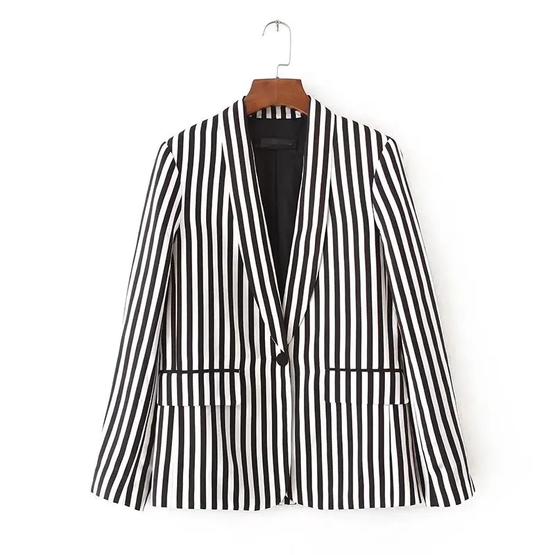 

2017 Autumn New Style Young Wind WOMEN'S Dress Double Color Stripes Loose-Fit Suit Jacket 02az-8581