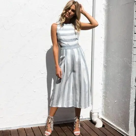 2020 женский комбинезон без рукавов в полоску Ropa свободные брюки Модный Купальник