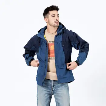 

SIMWOOD 2020 Spring New Indigo-Dyed Denim Jacket Hooded Panelled Contrast Colour-Block Vintage Cargo Jackets Outerwear 190373