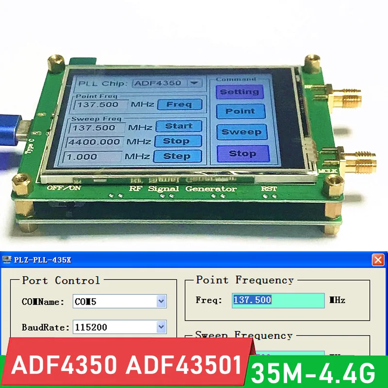 

ADF4351 ADF4350 RF signal source 35M-4.4G Signal generator square wave / Point frequency sweep touch screen PC Software control