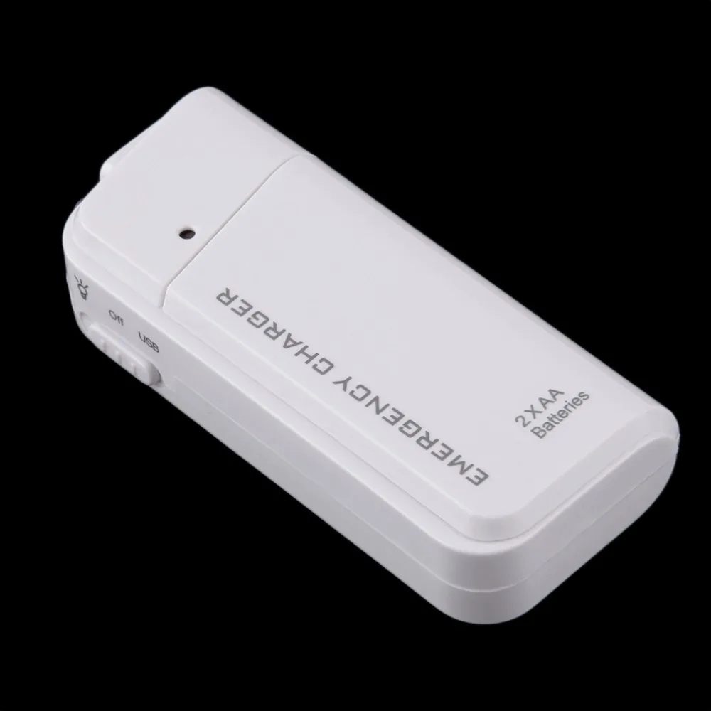 Universal Portable USB Emergency 2 AA Battery Extender Charger Power Bank Supply Box For iPhone Mobile Phone MP3 MP4 White