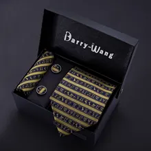 Модный дизайнерский мужской галстук, золотой цветочный Шелковый галстук, Подарочная коробка для носовых платков, набор Barry.Wang галстуков в полоску для мужчин, Подарочный BB-5173