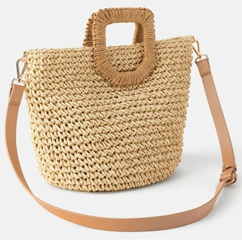 

QZUnique Women's Summer Straw Tote Bag Without Lining Straw Beach Handbag Handwoven Shoulder Bag with Handles