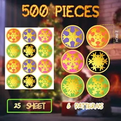 Gold Foil 2 Inch Snowflake Sticker Sheets 500pcs 25 Sheets for Christmas Party Gift Box Thank You Card Envelope Sealing Labels