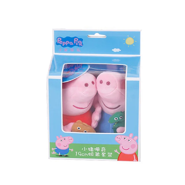 2 Pcs With Box Со Свинкой Пеппой; мягкая плюшевая игрушка с брелок-подвеска друг семейство розовых свиней вечерние куклы для детей подарок на день рождения 4 шт./компл. 30 см/19 см - Цвет: 2 Pcs With Box
