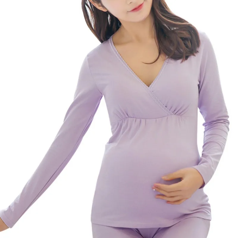 Хлопковая одежда для кормления с длинными рукавами зимняя Пижама для кормления Пижама для беременных Грудное вскармливание