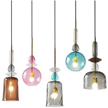 

Nordic Led Pendant Lamp Stained Glass Candy pendant lights Dining Room Cafe Bar Kitchen Fixtures indoor Decor Lighting Luminaire