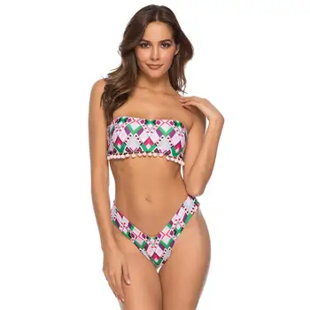 

Women Sexy Bandeau High Cup Bikini Set Ladies Floral Printed Swimwear Female Beach Swimming Pool Bathing Suit Separate 2 Piece