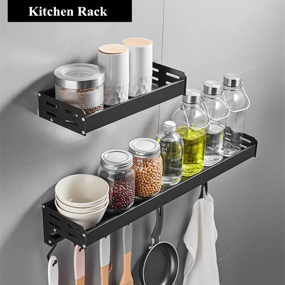 Shelf Cutter Kitchen Utensils Wall Storage Seasoning Spice Box Simple Multifunctional Kitchen Black Rack Storage Hold
