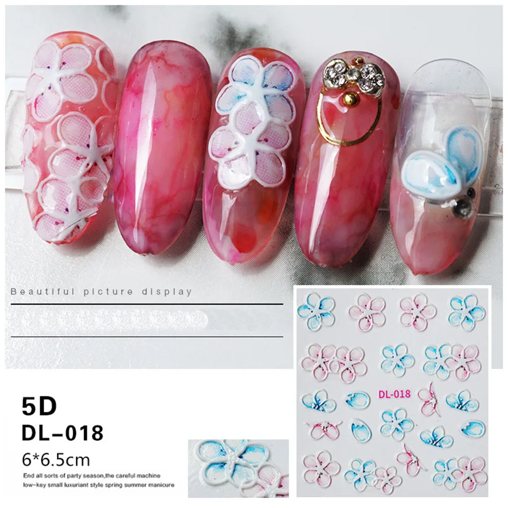 1 шт 5D акриловые Выгравированные натуральные Цветочные наклейки на ногти бабочки Водные Наклейки для ногтей модные эмпаистические Слайдеры для ногтей DIY Дизайн ногтей Декор - Цвет: 18