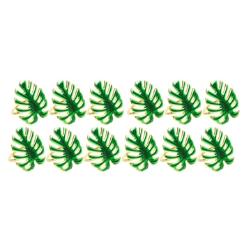 

12Pcs Green Leaf Napkin Ring for Wedding Banquet Christmas Kitchen Gold Foil Napkin Buckle Napkin Decoration