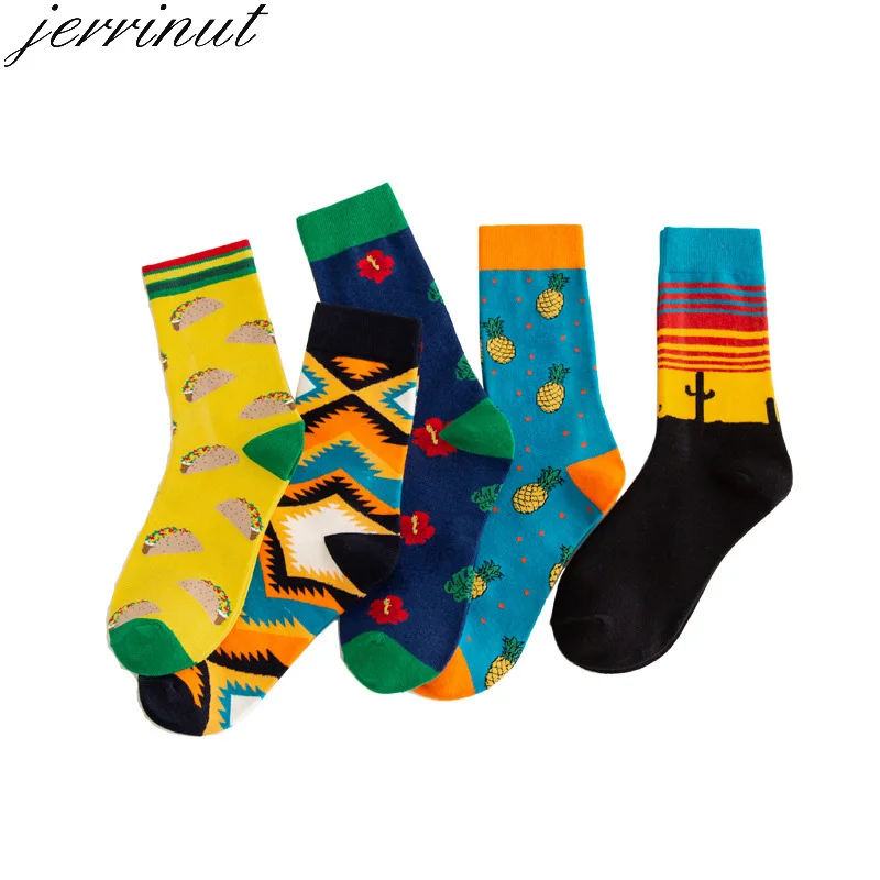 Jerrinut, женские носки, 1 пара, Осенние, забавные, милые, кавайные, Мультяшные, фрукты, ананас, кактус, кокосовый ромб, креативные, индивидуальные носки