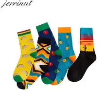 Jerrinut, женские носки, 1 пара, Осенние, забавные, милые, кавайные, Мультяшные, фрукты, ананас, кактус, кокосовый ромб, креативные, индивидуальные носки