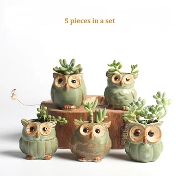 

5pc/set Cartoon Owl-shaped Flower Pot for Succulents Fleshy Plants Simple Style Ceramic Small Mini Home/Garden/Office Decoration