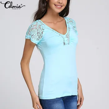 

2020 Summer Fashion Lace Stitching Blouses Women Casual Short Sleeve Slim Tops Ladies Elegant Streetwear Shirts Plus Size Blusas