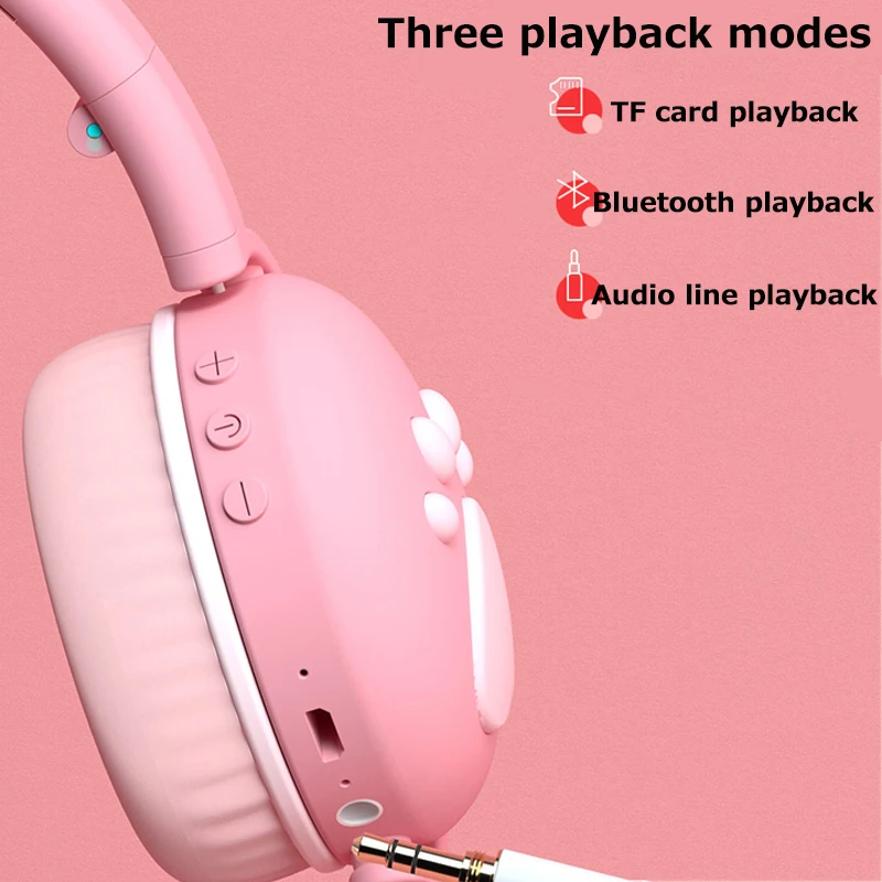 2020 LED Cat Ear Headphones Bluetooth 5 0 Kids Earphone Cute Cartoon Headset Support TF Card 3 5mm Plug With Mic