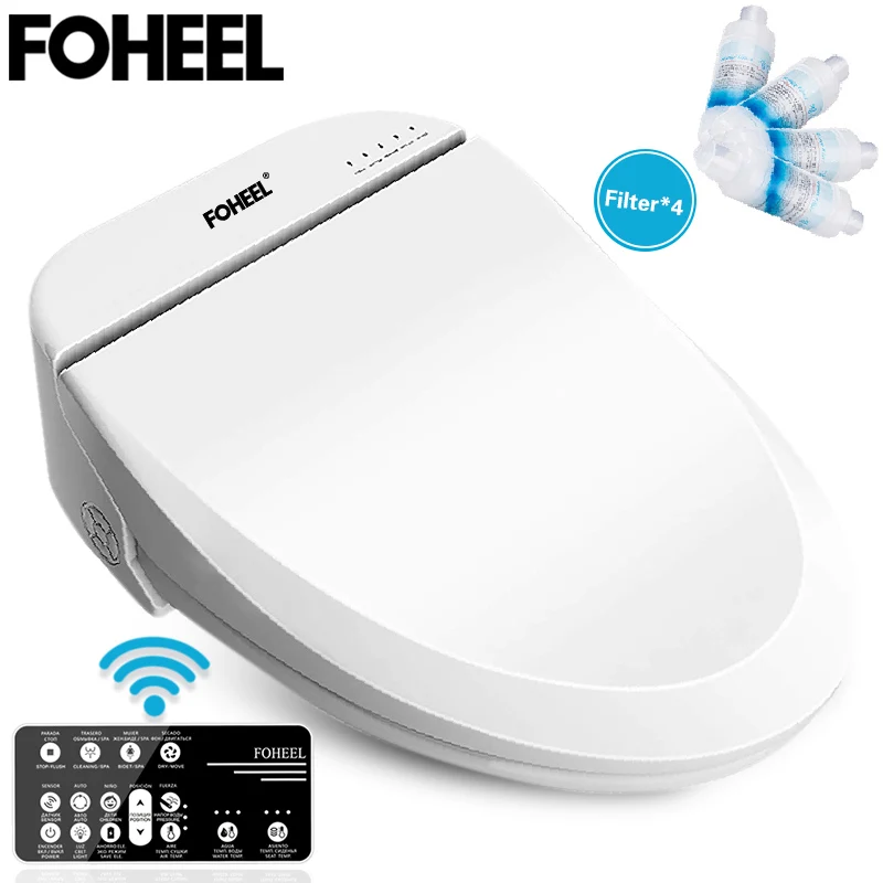Tanie FOHEEL inteligentny sedes pokrywa led light zdalny inteligentny deska klozetowa ogrzewanie bidet deska klozetowa łazienka inteligentna toaleta nakładka na muszlę