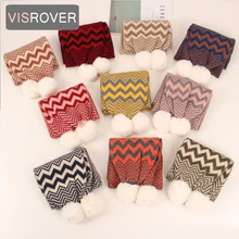 VISROVER/Новинка, 10 цветов, унисекс, детский трикотажный зимний шарф с помпоном для девочек и мальчиков, зимние шарфы в полоску, Детская шаль, подарок