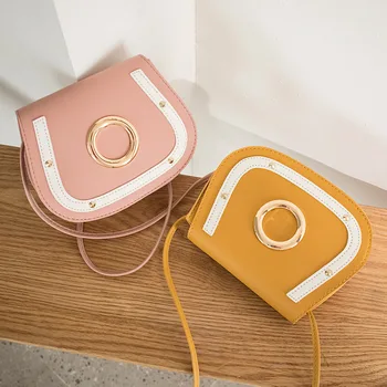 

Fashion color matching messenger pu small bag iron circle decoration ladies shoulder bag