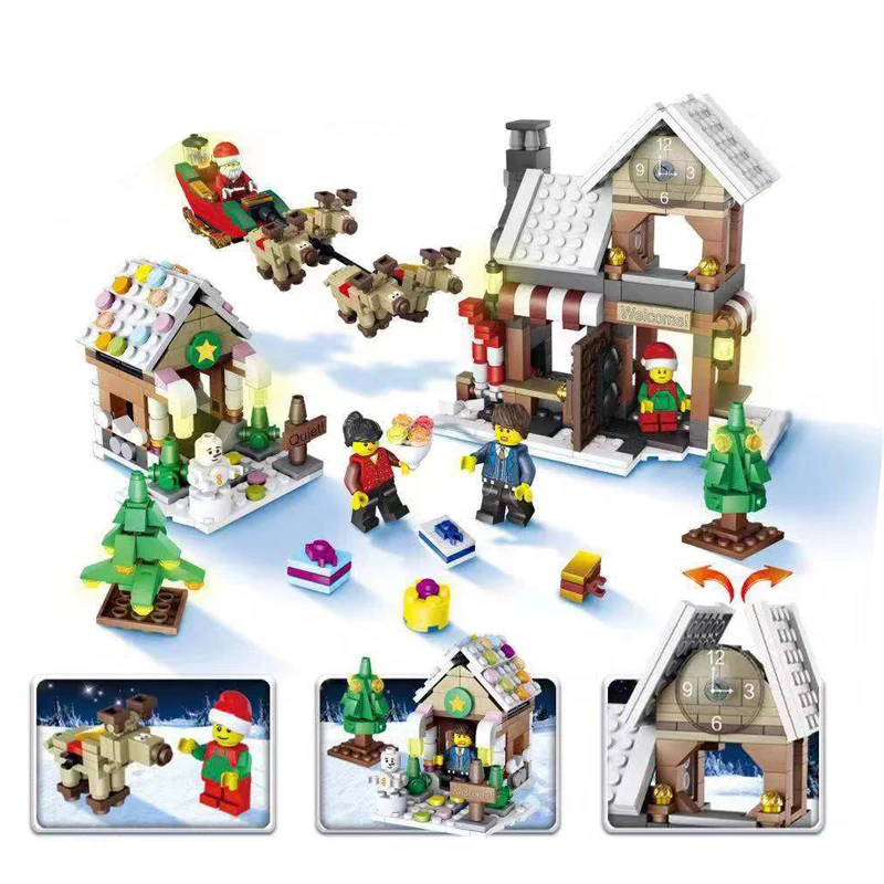 

Christmas scene series of sleigh car Santa Claus Tree elk 741PCS Building Block Figures Assemble Toys