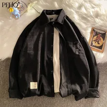 PFHQ – chemise à manches longues en velours côtelé pour homme, vêtement ample, couleur unie, revers, simple boutonnage, nouvelle collection automne hiver 2021, 21D1888