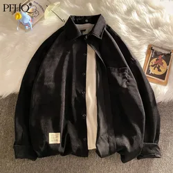 Pfhq 2021 nova moda masculina solta cor sólida lapela single breasted veludo camisa de manga comprida outono e inverno 21d1888