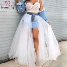 Женская летняя сетчатая полупрозрачная джинсовая юбка с высокой талией, Комбинированная юбка макси, Сексуальные вечерние юбки для ночного клуба, пляжа, длинная юбка, 2 цвета