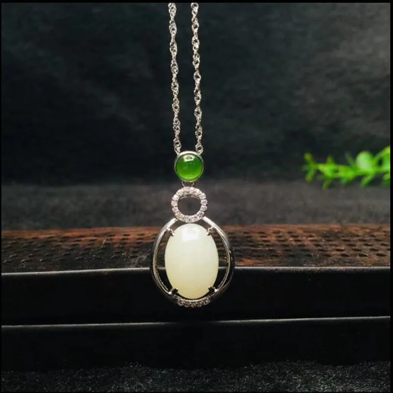 KJJEAXCMY Natural 925 Sterling Silver Hetian White Jade Women Pendant Necklace Jewelry Charm Gift