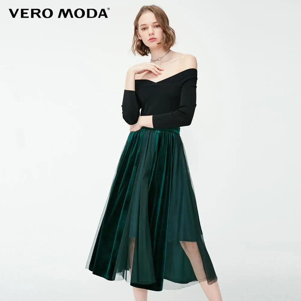 Vero Moda женские стрейч Gauzy Сращивание с открытыми плечами трикотажные вечерние платья | 31917C519 - Цвет: E52 Spruce green