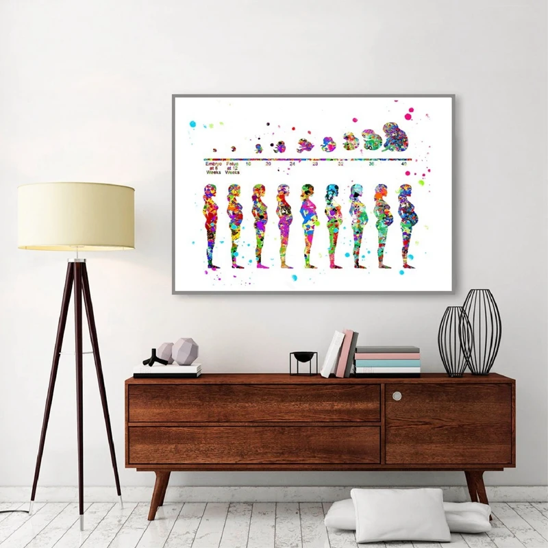 Pregnancy Stages Print Medical Art Fetal Development Poster Fetus Watercolor Art Canvas Painting Obstetrician Office Wall Decor