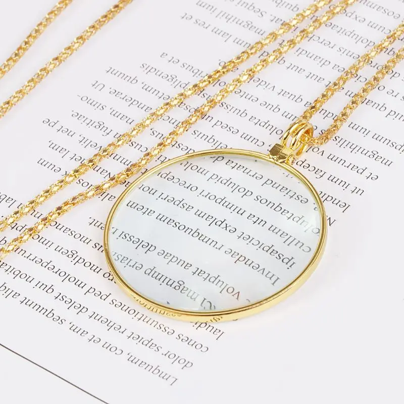 

5X Necklace Magnifier Plated Gold/Silver Reading Magnifying Glass Pendant Chain