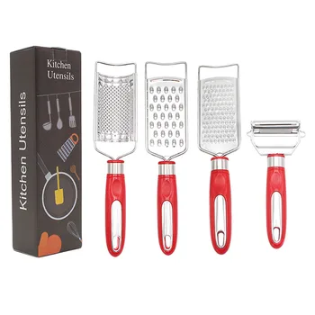 

4-piece Cheese Grater Multi-purpose Vegetable Lemon Fruit Peeler Stainless Steel Grater for Parmesan Cheese, Ginger, Vegetables
