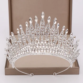Trendy Silver Color Rhinestone Crystal Queen Big Crown Bridal Wedding Tiara Women Beauty pageant Bridal Hair Accessories Jewelry 1