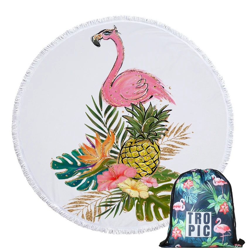 

Flowers Soft Round Beach Towel Wall Tapestry Sport Bath Towel Seaside for Adults Kids with Drawstring Backpack Bag Blanket