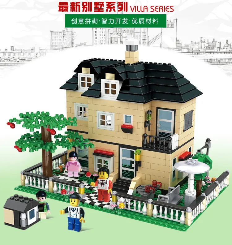 

Million Gregorian Chant Assembled Fight Inserted Villa House Architecture Parent And Child Building Blocks Toy 34051/34052/34053