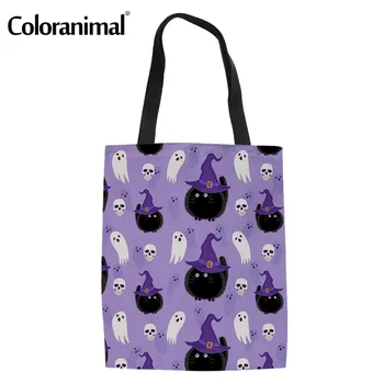 

Coloranimal Halloween Theme Girls Boy Shopper Bag Black Fat Cat Pattern Women Man Grocery Bag Storage Gift Bag Eco-Friendly Bag
