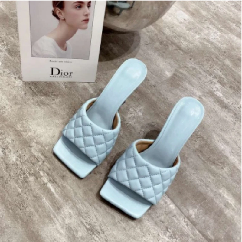 

2020 Summer Fashion High Heels Rhombus Wine Glass with Women Sandals Daily Casual Large Size 35--43 Women Slippers