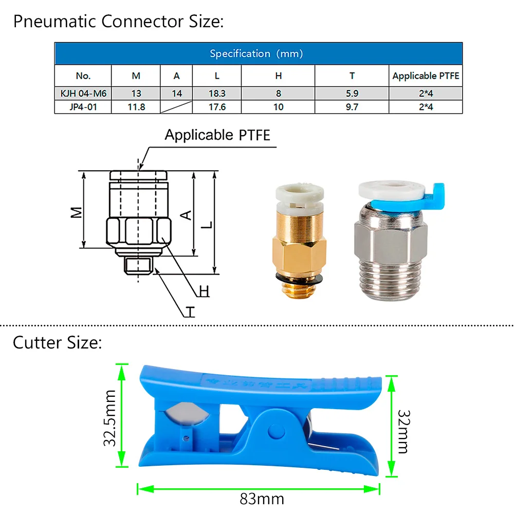 Bowden-tube kit para impressora 3d, ptfe tubo