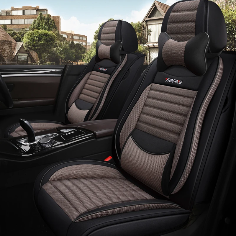 Полный охват льняное волокно сиденья авто чехлы сидений для mitsubishi montero outlander 3 xl