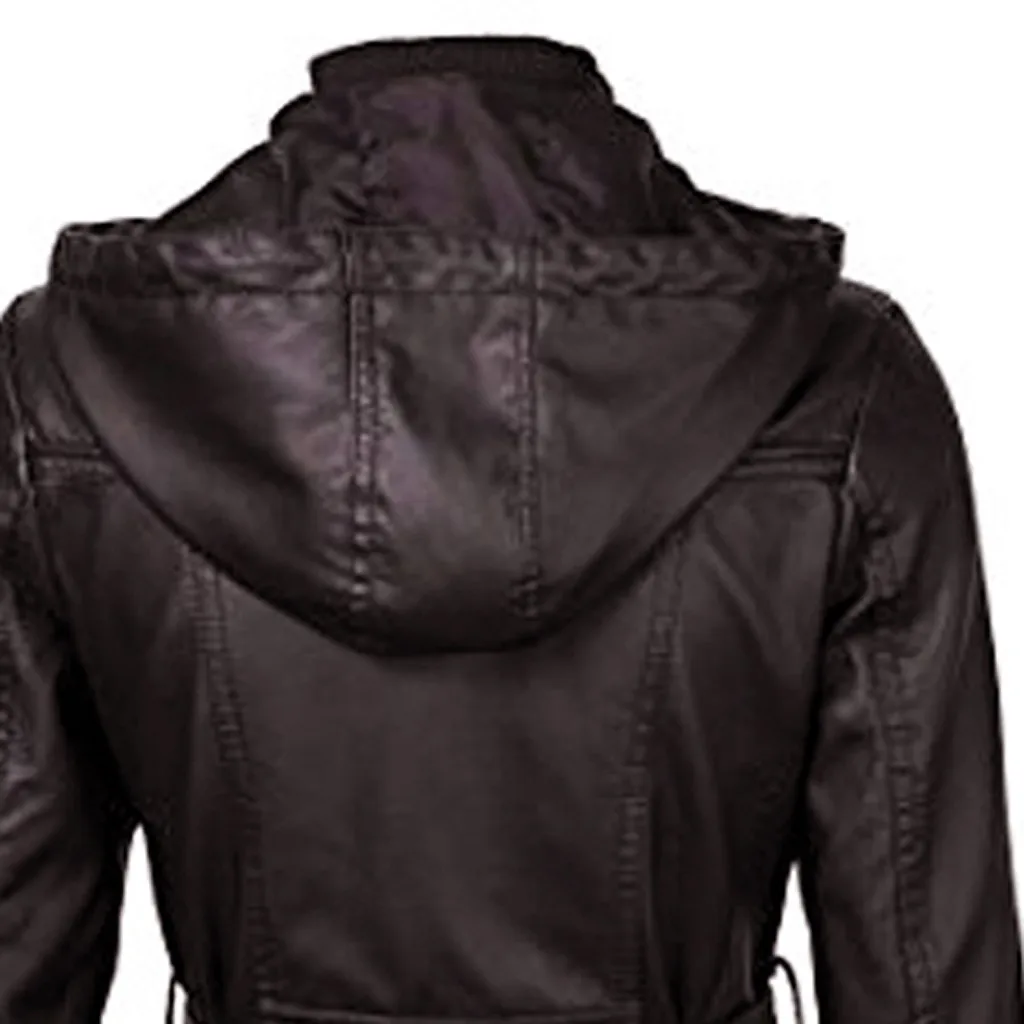 Womail Women Winter Hooded Pockets Zipper Long Leather jackets Windbreaker Autumn Winter Korean Slim Plus Size womens jackets