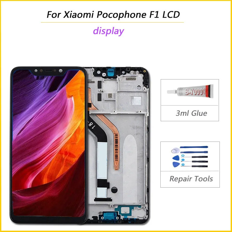 Протестированный ЖК-дисплей+ рамка для Xiaomi Pocophone F1 ЖК-дисплей кодирующий преобразователь сенсорного экрана в сборе для Xiaomi Pocophone F1 ЖК-экран