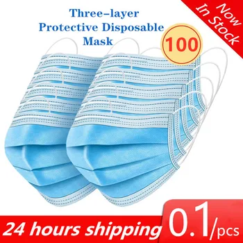 

100pcs Mask Disposable Nonwove 3 Layer Ply Filter Mask mouth Face mask filter safe Breathable Protective masks Fast Shipp