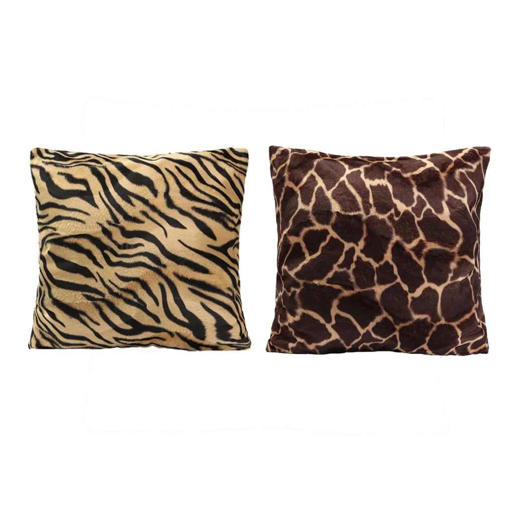 2Pcs 45x45cm Standard Animal Print Pillow Case Leopard Zebra Office Sofa Car Cushion Cover for Home Office Car Decor