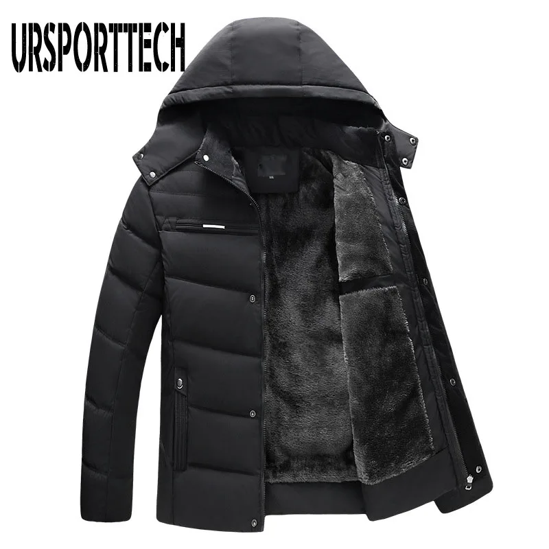 Зимняя куртка мужская парка Новая модная утепленная водонепроницаемая верхняя одежда с капюшоном теплое пальто Одежда для отцов повседневное Мужское пальто 4XL - Цвет: Черный