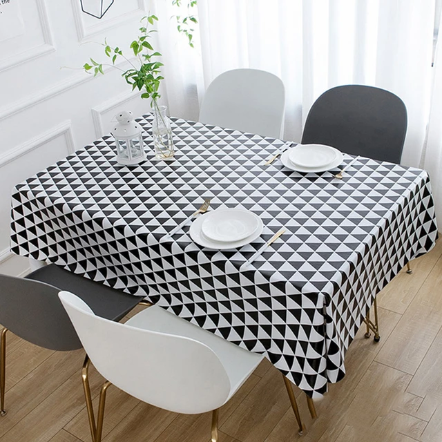 Tovaglia geometrica bianca nera 1 pz tovaglia in PVC impermeabile tovaglia  in tela cerata tovaglia da pranzo cucina decorazioni per la casa panno -  AliExpress