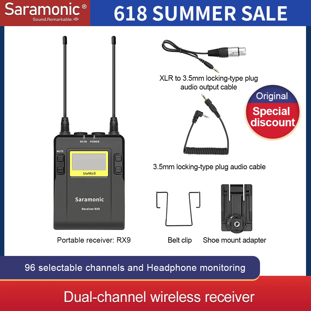 Saramonic UwMic9 Broadcast UHF Wireless Microphone System Receivers and XLR Transmitter for Camera & Camcorder & smart phone
